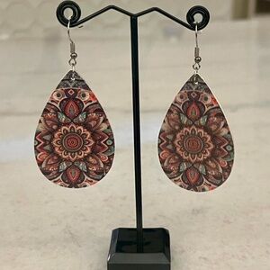 🛍️3/$15 Bohemian Teardrop Faux Leather Earrings stainless steel hooks